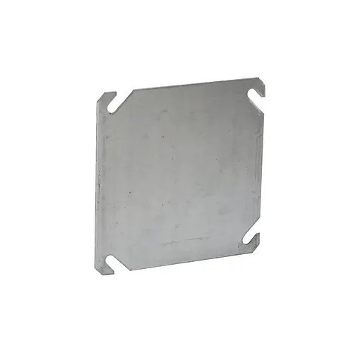 Electric Box Cover, 1-Device Flat, 4-1/8 in Length, 4-1/8 in Width, 1/8 in D, Blank Cover, Stamped Steel, 2 Gangs, Square, Surface Mount, Galvanized Zinc