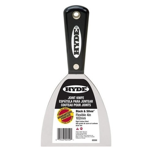 Hyde® 02550 Putty Knives, 4 in Blade Width, HC Substrate Blade, 4-1/2 in Blade Length, Flexible Blade Flexibility