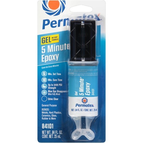 ITW Polymers Adhesives Permatex® 84101 Epoxy Gel, General Purpose, 0.84 fl-oz, Dual Syringe, Clear, Chrome, Fiberglass, Glass, Plastics, Metal For Use On