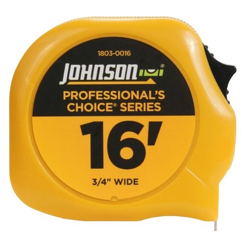 Johnson 1803-0016 Tape Measure, 16 ft Blade Length, 3/4 in Blade Width, Fractional Measuring System, 1/8 in Graduations