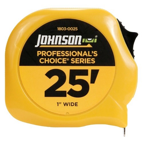 Johnson 1803-0025 Measuring Tape, 25 ft Blade Length, 1 in Blade Width, Graduations: 1/16 in