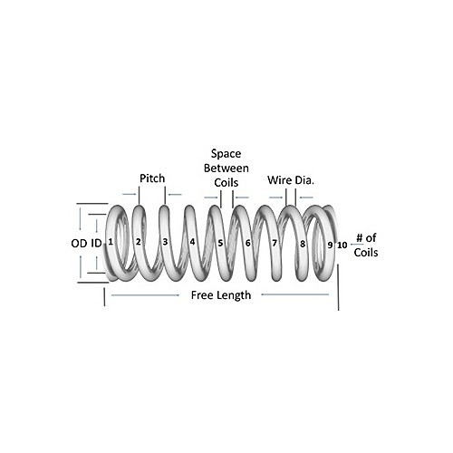 Jones 66 Compression Spring, 0.59 in Inside Dia, 3/4 in Outside Dia, 2 in Overall Length, Hand Drawn