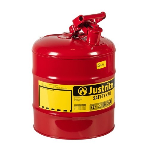 Justrite Manufacturing Justrite® 7150100 Type I Safety Cans, 5 gal, 11.75 in Dia, 16.875 in Height, Steel, Red