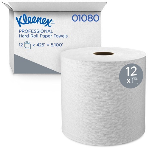 Kimberly-Clark Professional™ Kleenex® 01080 Hard Roll Towel, Washroom, 1 Ply, Paper, White, 8 in Width