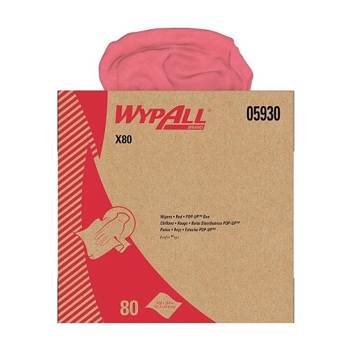 Kimberly-Clark Professional™ WypAll® X80 Cleaning Wipes, 16.8 Inch L x 9.1 Inch W, Pulp and Textile Fiber, Red, 80 Sheets/Box, 5 Boxes/Case; 400/Case