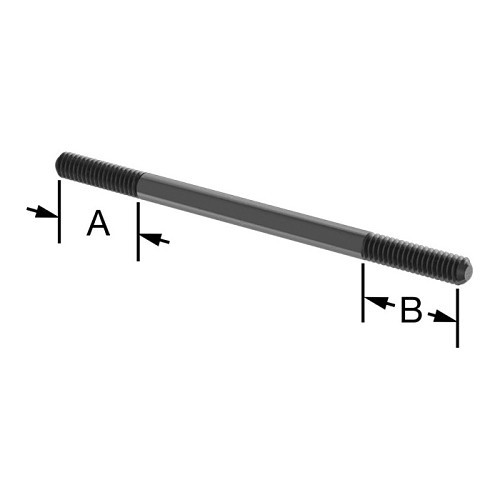 Double End Stud, Imperial, Steel, Black Oxide, Thread Size A: 1/4-20 in, Thread Size B: 1/4-20 in, 4-1/2 in Overall Length