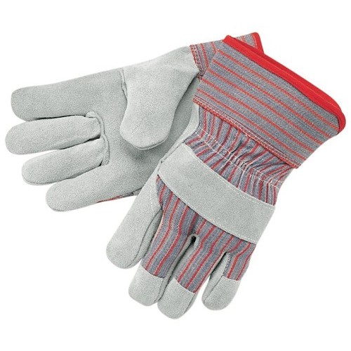MCR Safety 1200L Work Gloves, Gunn Glove Type, Wing Thumb, Large, #9, Cowhide Leather Palm, Gray/Red, Safety Cuff Cuff, Uncoated, Cotton
