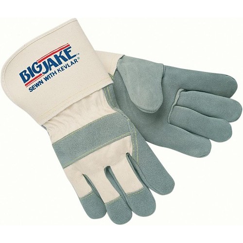 MCR Safety 1500K-L Work Gloves, Gunn Glove Type, Wing Thumb, Large, #9, Cowhide Leather Palm, Gray/Beige, Safety Cuff Cuff, Uncoated, Resists: Abrasion, Cut, Puncture, Head, Cotton Fleece