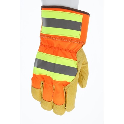 MCR Safety 19251M Work Gloves, Wing Thumb, Medium, #8, Pigskin Palm, Brown/Gold/Orange, Safety Cuff Cuff, Uncoated, Resists: Abrasion, Cotton