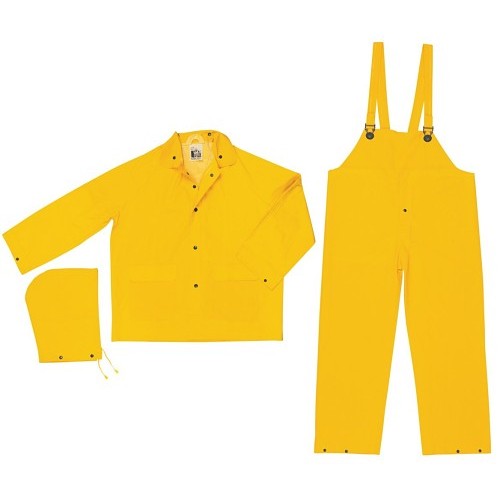 MCR Safety 2003X2 Rain Suit, 2X-large, Yellow, PVC/Polyester, 52 in Waist, 30 in Inseam Length, Detachable Hood, 60 in Chest