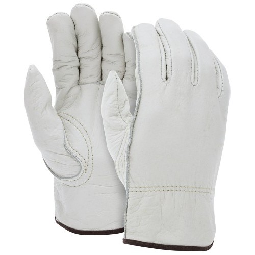 MCR Safety 3213L General Purpose Gloves, Industrial Grade, Large, #9, Grain Cowhide Leather Palm, Cotton Thread/Leather/Polyester, Beige, Gunn Pattern/Standard Finger/Keystone Thumb, Unlined, Open/Slip-On Cuff, Elastic/Shirred Closure, 10.3 in Length