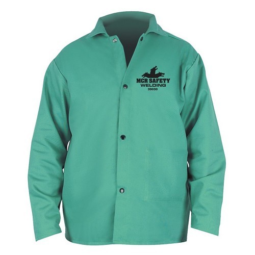 MCR Safety 39030X3 Welding Jacket, Men, 3X-Large, Cotton, Green, Resists: Flame, Specifications Met: ASTM D-6413