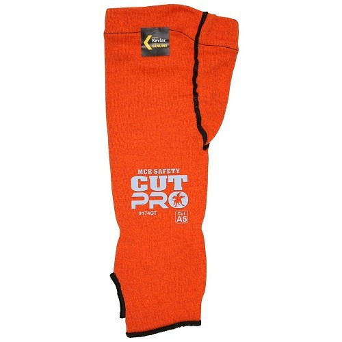 MCR Safety DuPont™ Orange Kevlar® 9174OT Cut-Resistant Sleeve, Universal Size, Kevlar, Shirred Slip-On Cuff, A ANSI Cut-Resistance