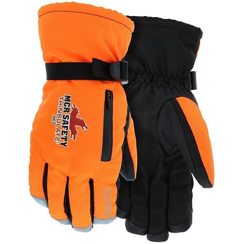 MCR Safety 983M Insulated Mechanics Gloves, Medium, #8, 200 gram Thinsulate™ lining and a waterproof / windproof barrier, Hi-Vis Orange/Black, Fabric Back Style