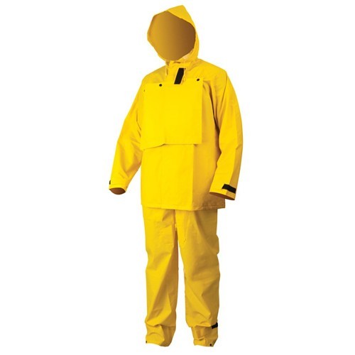 MCR Safety FRHBS100X4 Rain Suit, 4X-Large, Yellow, PVC/Polyester, 46 in Waist, 30 in Inseam Length, Attached Hood, 56 in Chest