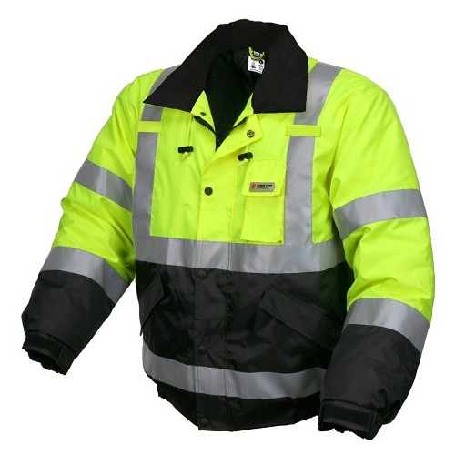 MCR Safety MCRBBCL3LX3 Rain Jacket, Bomber, 3X-Large, Lime, Polyester with Fleece Lining, Class 3, 58 in Chest