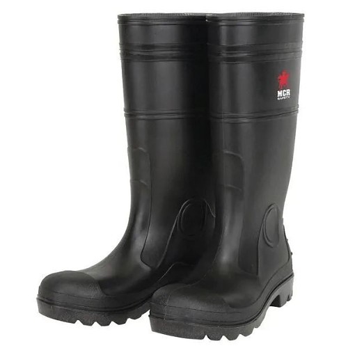 MCR Safety PBS12010 Knee Boot, Men, Fits Shoe Size: #10, Steel Toe, Black, Cleated Sole, Pull-On Closure, PVC Upper & Midsole, PVC Outsole, Resists: Abrasion, Slip, 15 in Height