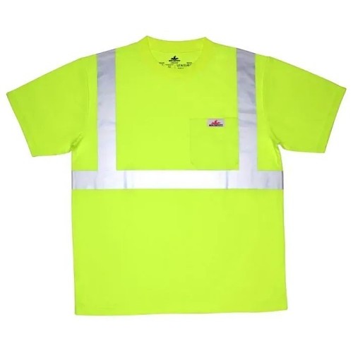 MCR Safety STSCL2MLLLOGOLDM T-Shirt, Hooded: No, L, Hi Vis Lime, Polyester, 29.1 in Length
