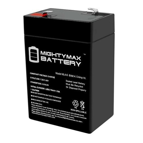 MIGHTY MAX ML4-6 SLA Lead Acid Battery, 6 V Nominal, 4.5 Ah Nominal Capacity