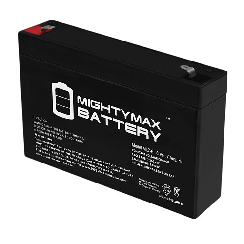 MIGHTY MAX ML7-6 Lead Acid Battery, 6 V Nominal, 7 Ah Nominal Capacity