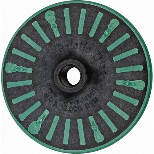 Threaded Hole Disc Brush, 4-1/2 in Brush Dia, 5/8-11 in Center Hole, 0.05 in Filament/Wire Diameter, Ceramic Fill