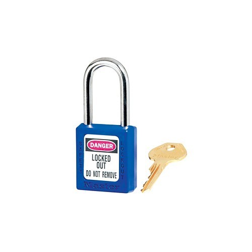 Master Lock® 410KALTBLU Safety Lockout Padlock, Keyed Alike Key, Blue, Thermoplastic Body, 1/4 in Shackle Dia, 1-1/2 in Shackle Height, 25/32 in Shackle Width