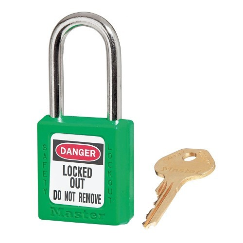 Master Lock® 410KALTGRN Safety Lockout Padlock, Keyed Alike Key, Green, Thermoplastic Body, 1/4 in Shackle Dia, 1-1/2 in Shackle Height, 25/32 in Shackle Width, Steel Shackle