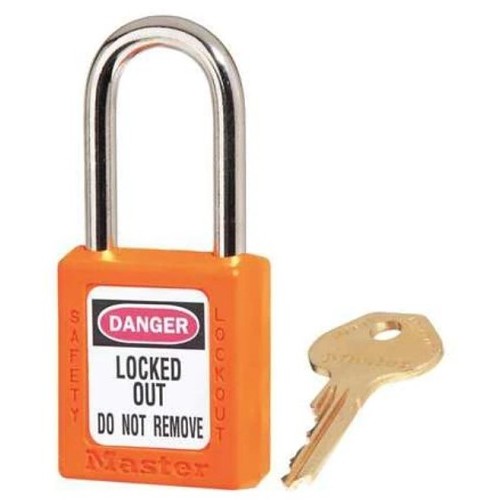 Master Lock® 410KALTORJ Safety Lockout Padlock, Keyed Alike Key, Orange, Thermoplastic Body, 1/4 in Shackle Dia, 1-1/2 in Shackle Height, 25/32 in Shackle Width, Aluminum Shackle