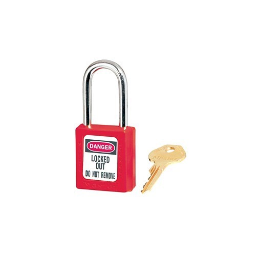 Master Lock® 410KALTRED Safety Lockout Padlock, Keyed Alike Key, Red, Thermoplastic Body, 1/4 in Shackle Dia, 1-1/2 in Shackle Height, 25/32 in Shackle Width, Steel Shackle