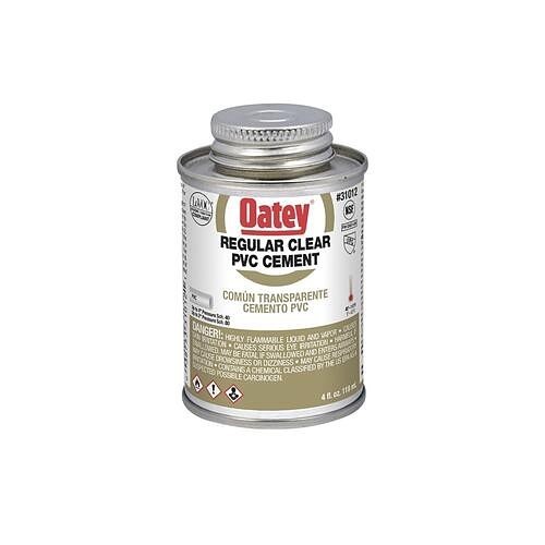 PVC Cement, Regular Bodied, 4 oz, Clear, For Use With: PVC pipe and fittings