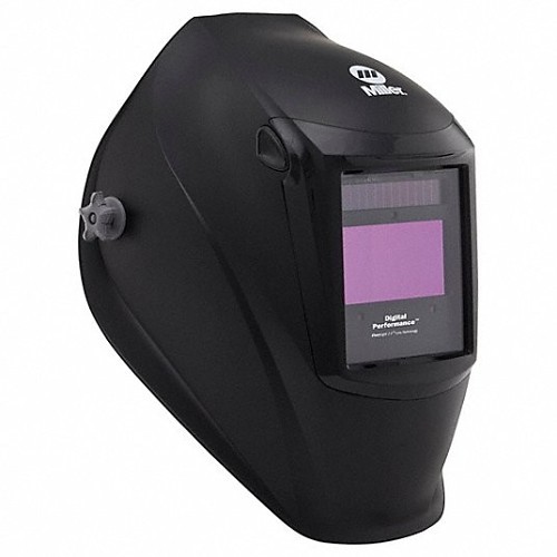 Miller® 289842 Welding Helmet, Black, 7.22 sq-in Viewing Area, Polycarbonate, Digital Lens Control, Battery