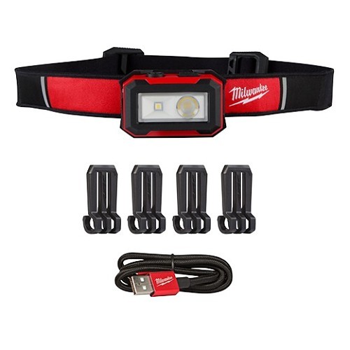 Milwaukee® 2012R Rechargeable Magnetic Headlamp and Task Light, Led Bulb, 450 Lumens, Red