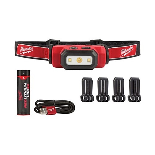 Milwaukee® 2111-21 USB Hard Hat Headlamp, LED Bulb, 475 Lumens, Red