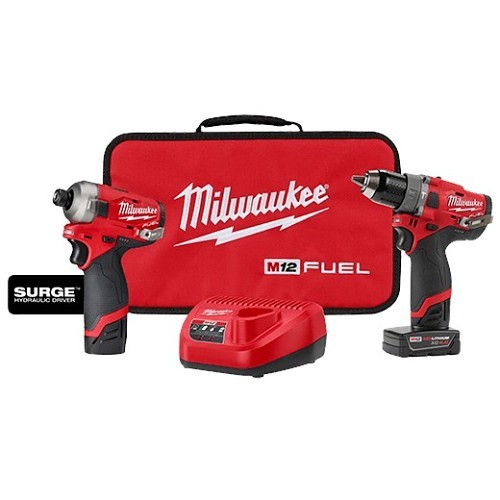 Milwaukee® 2582-22 Combo Kit, Hammer Drill, Impact Driver, 12 VDC, 2, 4 Ah Battery, Lithium-Ion Battery