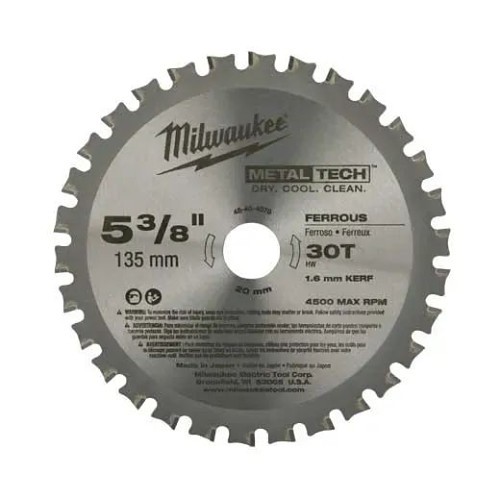 Milwaukee® 48-40-4070 Circular Saw Blade, 5-3/8 in Diameter, 20 mm Arbor, 30 Teeth