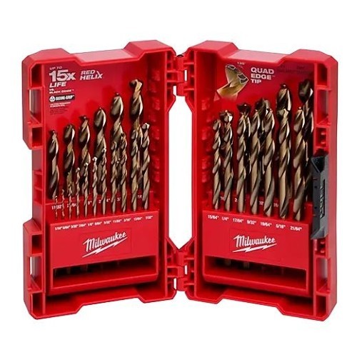 Milwaukee® 48-89-2332 Drill Bit Set, SAE System of Measurement, 135 deg Drill Point Angle, 29 Piece, Steel, Black Oxide
