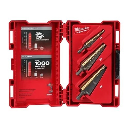 Milwaukee® 48-89-9291 Drill Bit Set, SAE System of Measurement, 1/8 in Minimum Drill Bit Size, 7/8 in Maximum Drill Bit Size, 3 Piece, Steel, Cobalt
