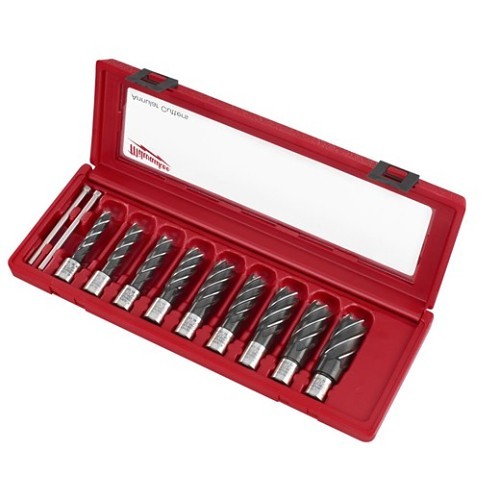 Milwaukee® 49-22-8410 Annular Cutter Set, 9/16 in Minimum Cutter Diameter, 1-1/16 in Maximum Cutter Diameter, 2 in Cutting Depth, 9 Piece, For Use With: Magnetic Drill Press, HSS