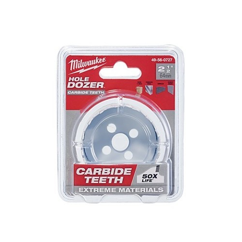 Milwaukee® 49-56-0727 Hole Saw, 2-1/2 in Diameter, 1-5/8 in Cutting Depth, 5/8 in Arbor, Applicable Materials: Stainless Steel, Fastener Embedded Wood, Cement Board, Fiberglass, Plaster, Asphalt Shingles