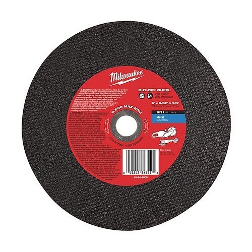 Milwaukee® 49-94-9000 Cut-Off Wheel, 9 in Wheel Diameter, 0.093 in Wheel, 46 Grit, Aluminum Oxide Abrasive