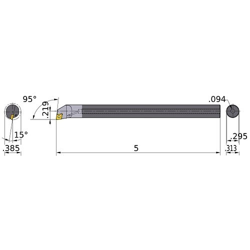 Mitsubishi Electric 62024709 Boring Bar, 0.385 in Minimum Bore Dia, 5 in Overall Length, Steel