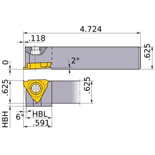Mitsubishi Materials USA 506503 Turning Tool Holder, Right Hand Cutting, 5/8 in H x 5/8 in W Shank