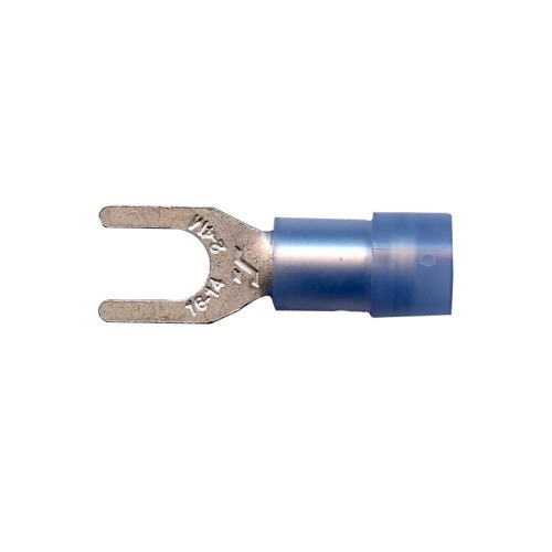 Spade Crimp Terminal, 14-16 AWG Conductor, Nylon, #8 Stud, Spade Tongue
