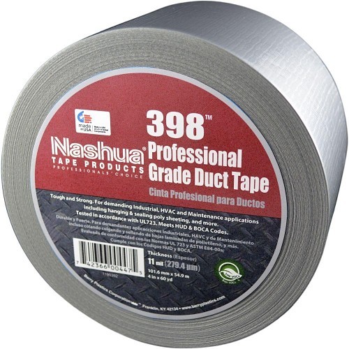 Nashua 1198656 Duct Tape, 60 yd Length, 4 in Width, 0.279 mil Thickness, Cloth Backing, Silver