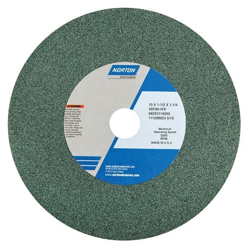 Norton® 66253116265 39C Straight Bench and Pedestal Grinding Wheel, 10 in Dia x 1-1/2 in THK, 1-1/4 in Center Hole, 60 Grit, Silicon Carbide Abrasive