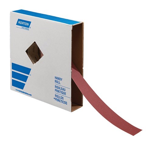 Norton® 66261136208 R243 Coated Abrasive Roll, 50 yd L x 2 in W, 180 Grit, Fine Grade, Aluminum Oxide Abrasive, Cotton Backing