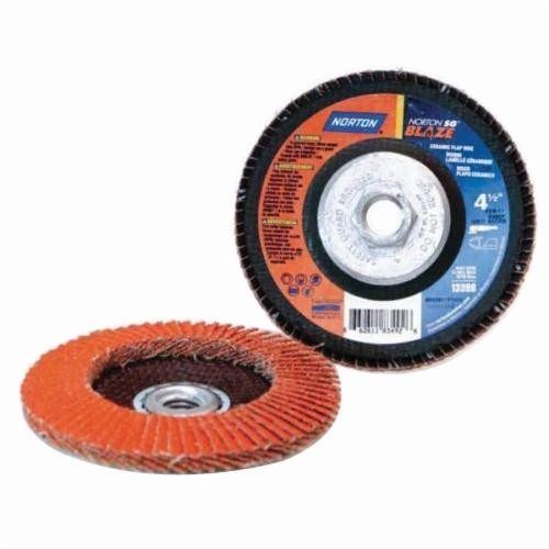 Norton® Blaze® 66261183490 R980 Standard Density Coated Abrasive Flap Disc, 4-1/2 in Dia, 36 Grit, Extra Coarse Grade, Ceramic Alumina Abrasive, Type 29 Conical Disc