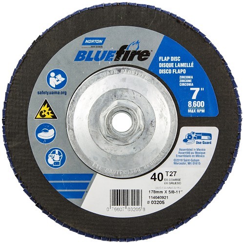 Norton Saint Gobain Norton® 07660703211 Flap Disc, 4-1/2 in Disc Dia, 40 Grit, Extra Coarse Grade, Zirconia Alumina Abrasive, Conical Disc
