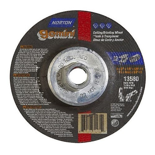 Norton Saint Gobain Gemini® 66252842026 Cut-Off Wheel, 4-1/2 in Wheel Dia, 0.045 in Wheel Thickness, 7/8 in Center Hole, 24 Grit, Aluminum Oxide Abrasive