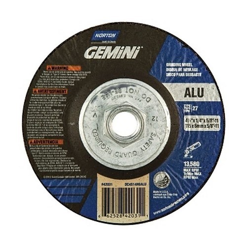 Norton Saint Gobain Norton® 66252842031 Grinding Wheel, 4-1/2 in Wheel Dia, 1/4 in Wheel Thickness, 46 Grit, Aluminum Oxide Abrasive